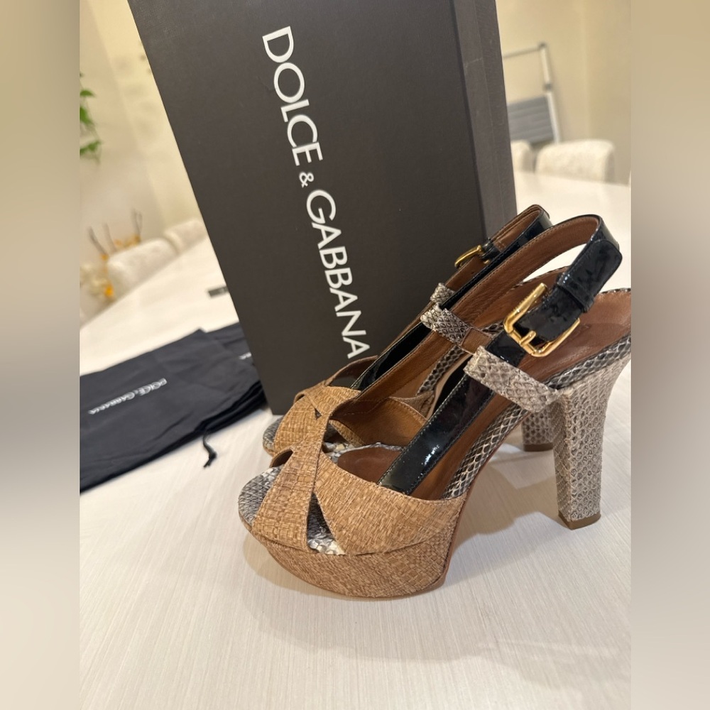 Dolce & Gabbana Raffia Python Heels 36.5 Spring Exotic Italy